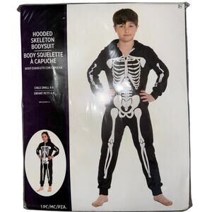 New Hooded Skeleton Bodysuit Costume Halloween Party Cosplay Child small 4-6